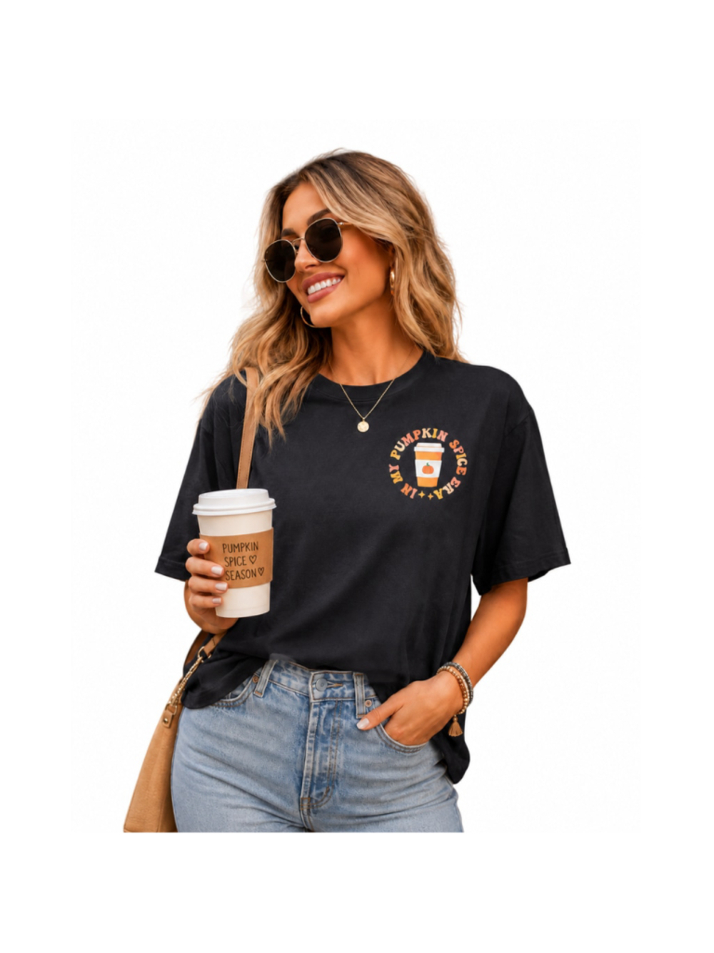 Women's In My Pumpkin Spice Era Short Sleeve Graphic T-Shirt–Black–Size L–NWOT